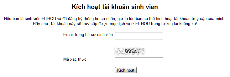 Màn hình kích hoạt tài khoản